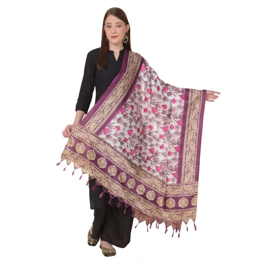 Amfyn Women's Art Silk Printed Dupatta (Purple, Length: 2.25 to 2.50 Mtr)