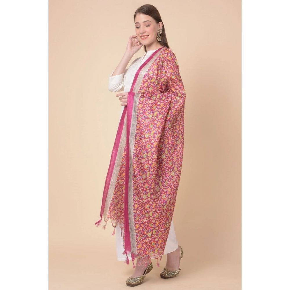 Amfyn Women's Art Silk Printed Dupatta (Pink, Length: 2.25 to 2.50 Mtr)