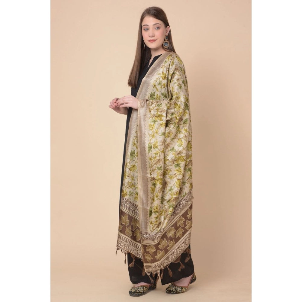 Amfyn Women's Art Silk Printed Dupatta (Gold, Length: 2.25 to 2.50 Mtr)