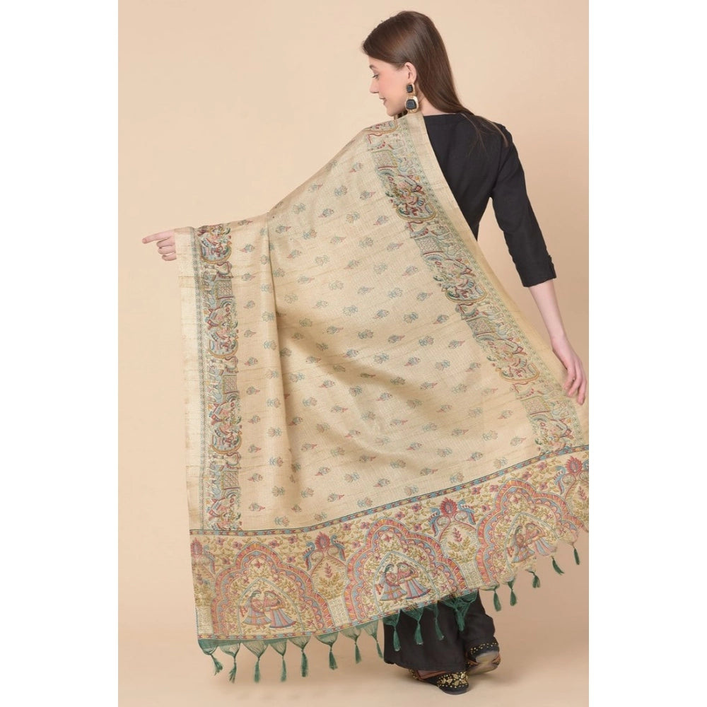 Amfyn Women's Art Silk Printed Dupatta (Gold, Length: 2.25 to 2.50 Mtr)