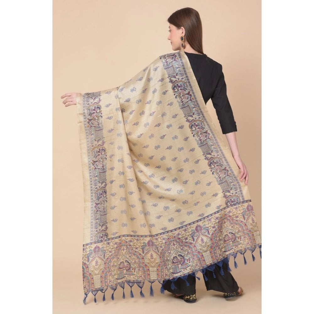 Amfyn Women's Art Silk Printed Dupatta (Gold, Length: 2.25 to 2.50 Mtr)