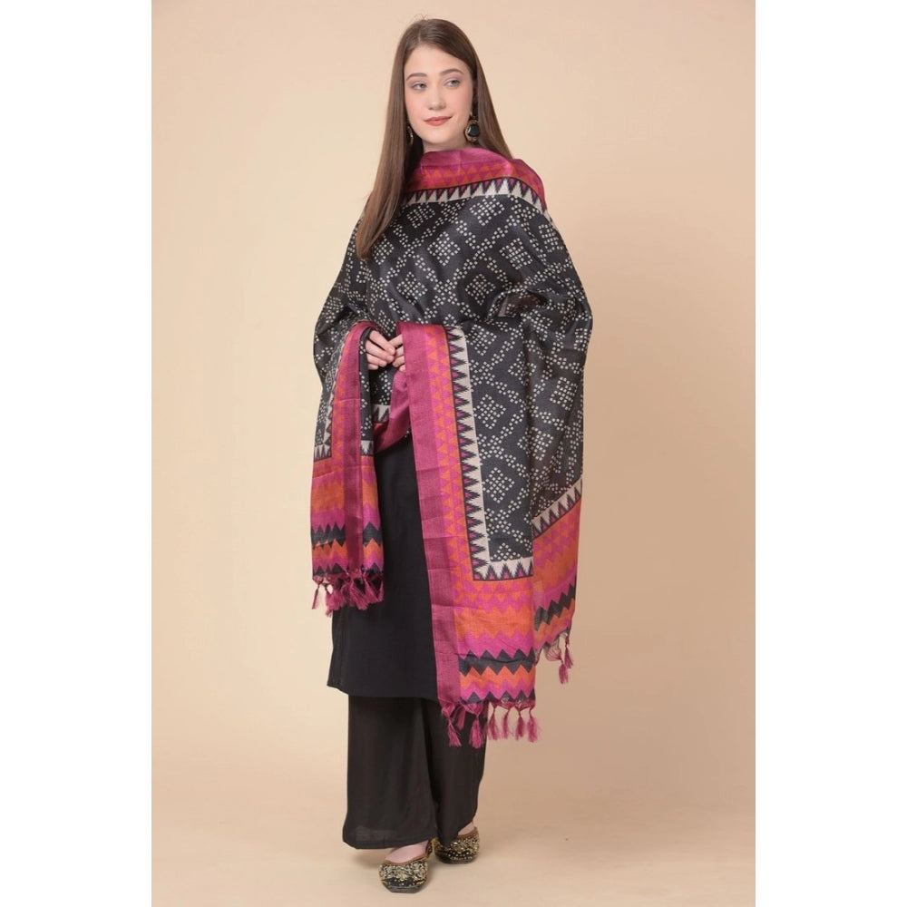 Amfyn Women's Art Silk Printed Dupatta (Black, Length: 2.25 to 2.50 Mtr)