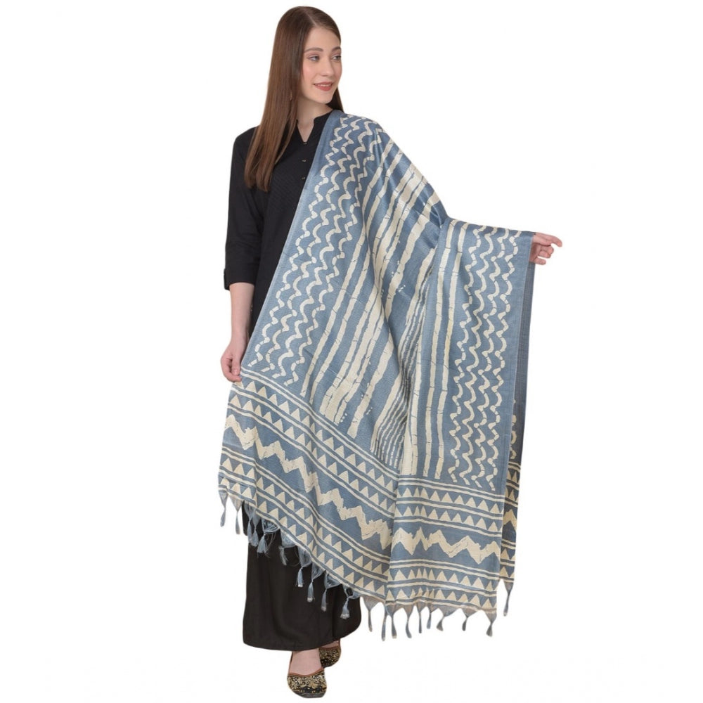 Amfyn Women's Art Silk Printed Dupatta (Grey, Length: 2.25 to 2.50 Mtr)
