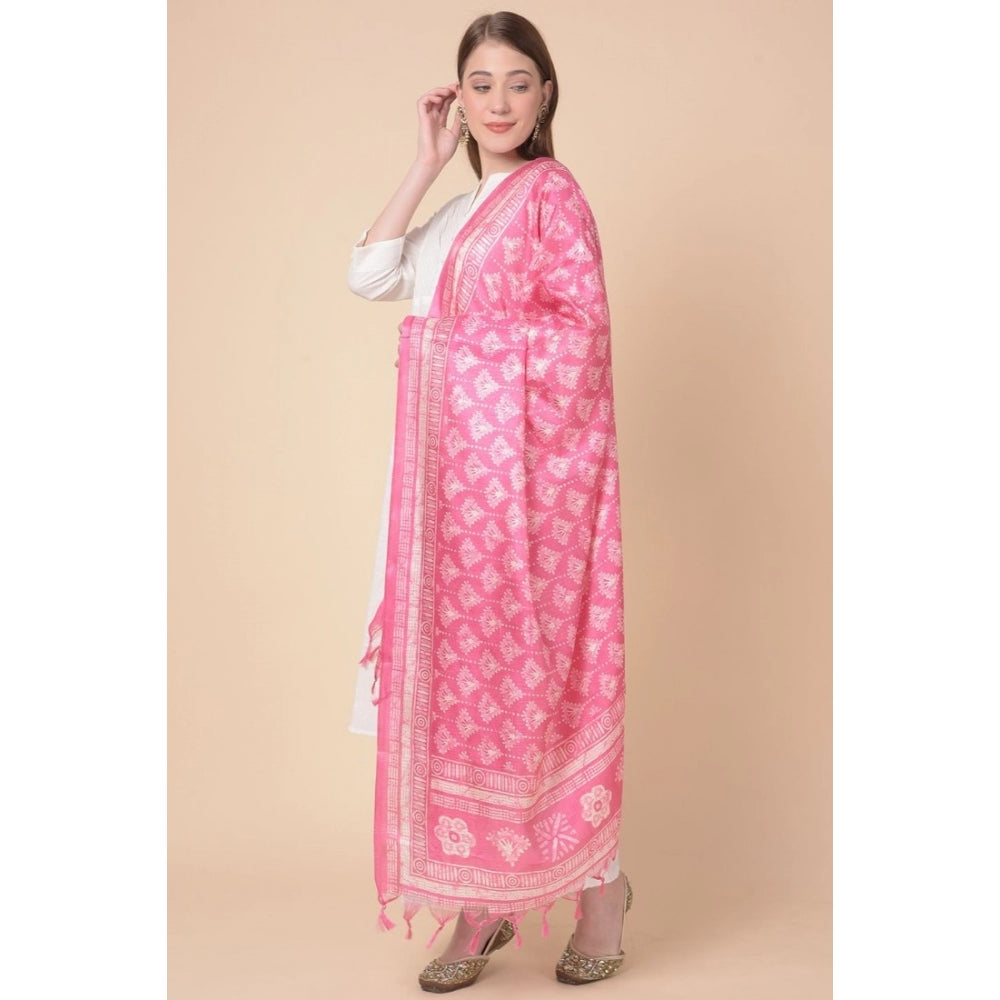 Amfyn Women's Art Silk Printed Dupatta (Pink, Length: 2.25 to 2.50 Mtr)