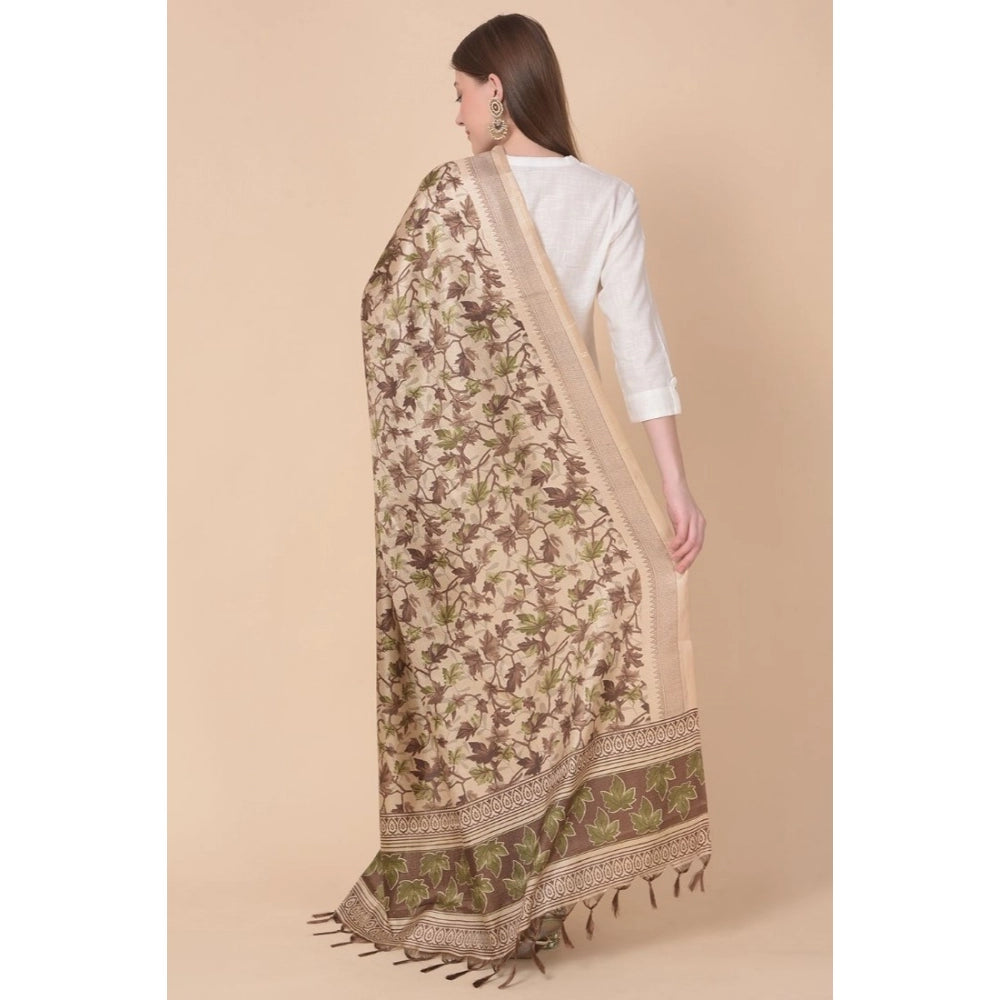 Amfyn Women's Art Silk Printed Dupatta (Gold, Length: 2.25 to 2.50 Mtr)
