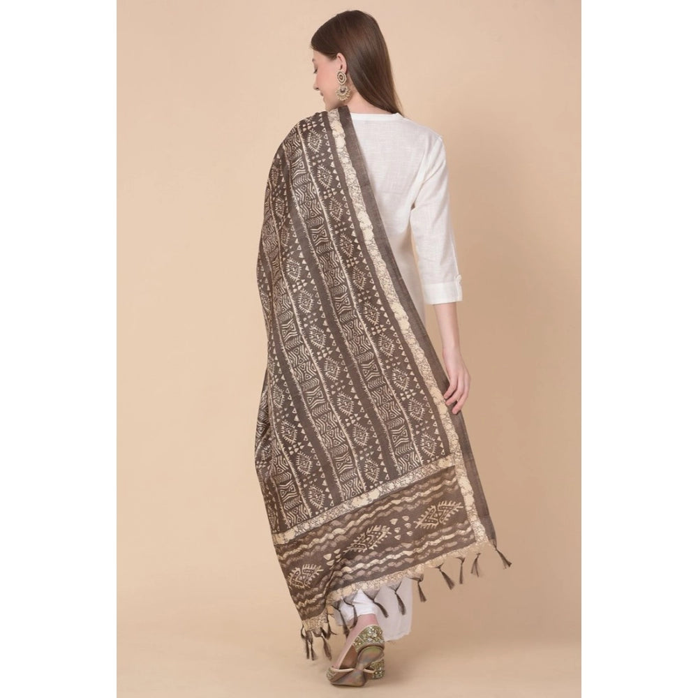 Amfyn Women's Art Silk Printed Dupatta (Brown, Length: 2.25 to 2.50 Mtr)