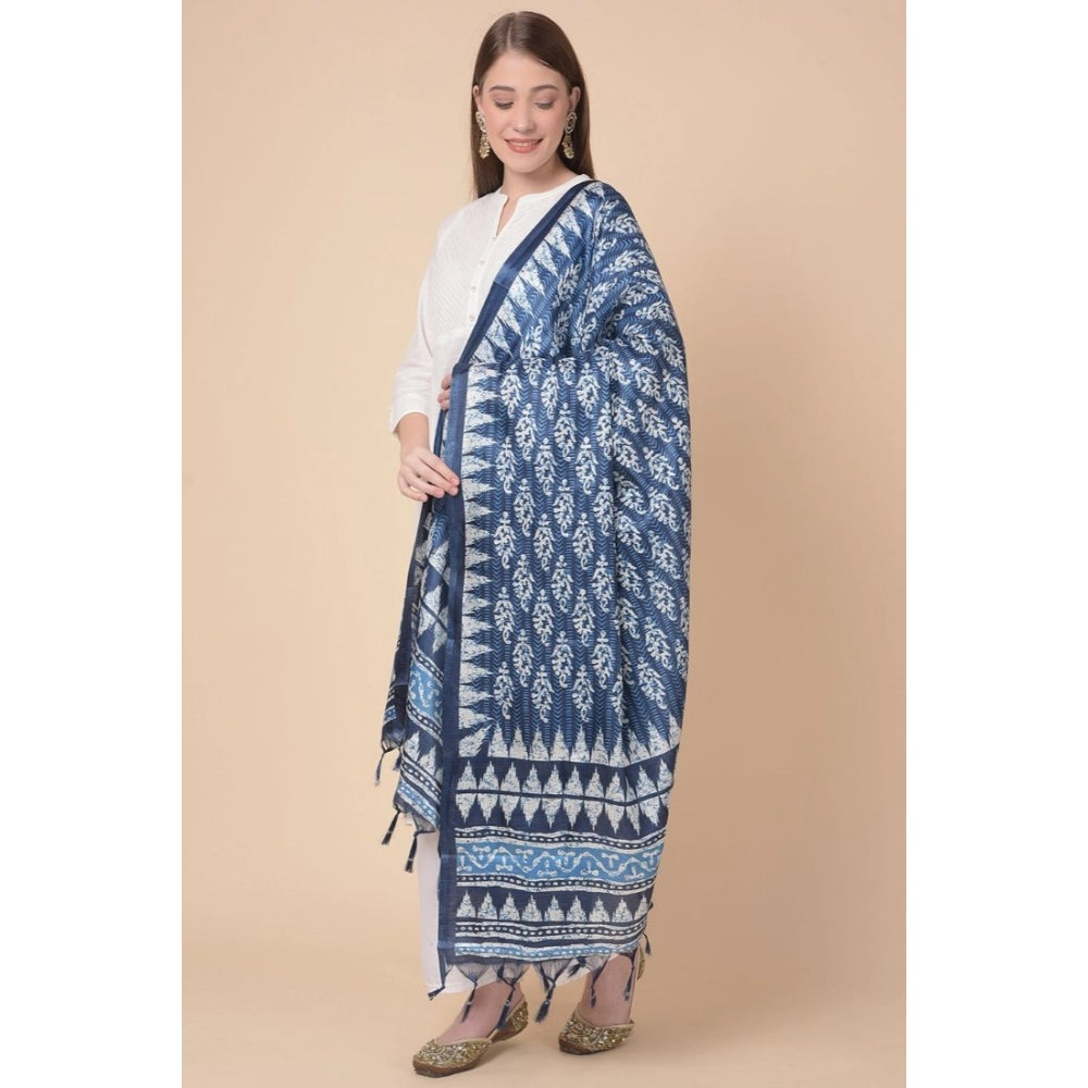 Amfyn Women's Art Silk Printed Dupatta (Blue, Length: 2.25 to 2.50 Mtr)