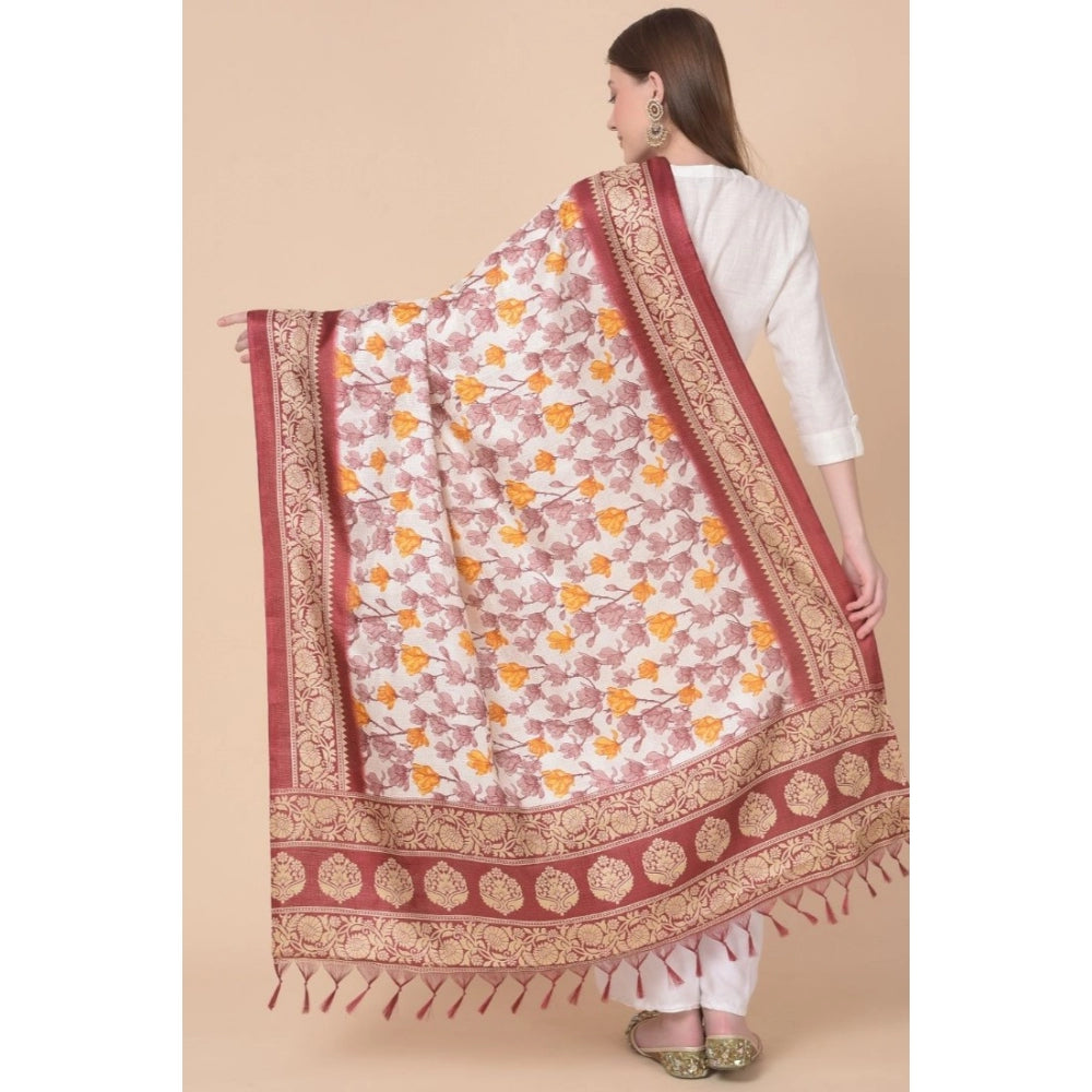 Amfyn Women's Art Silk Printed Dupatta (Maroon, Length: 2.25 to 2.50 Mtr)