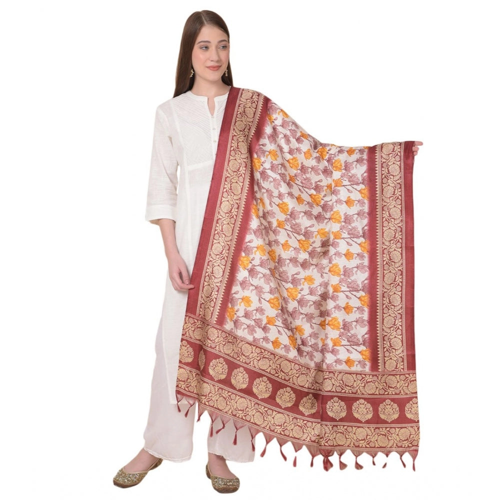 Amfyn Women's Art Silk Printed Dupatta (Maroon, Length: 2.25 to 2.50 Mtr)
