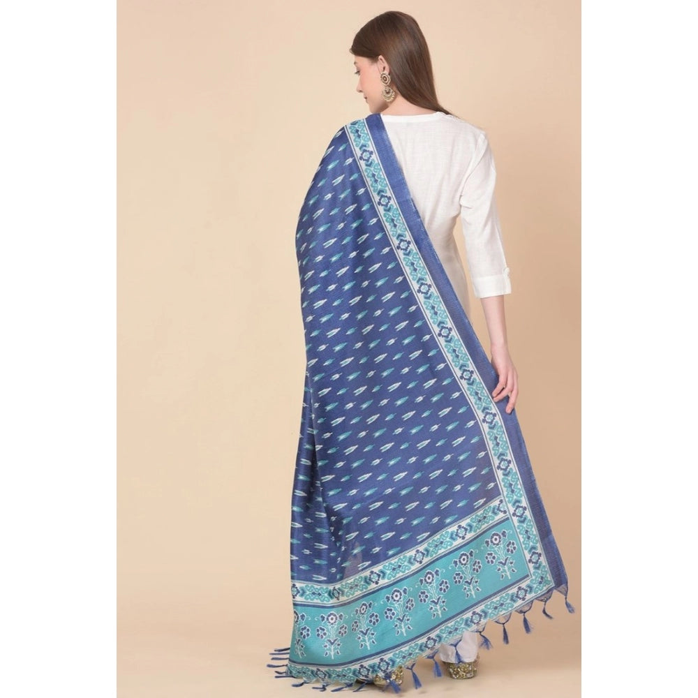 Amfyn Women's Art Silk Printed Dupatta (Blue, Length: 2.25 to 2.50 Mtr)