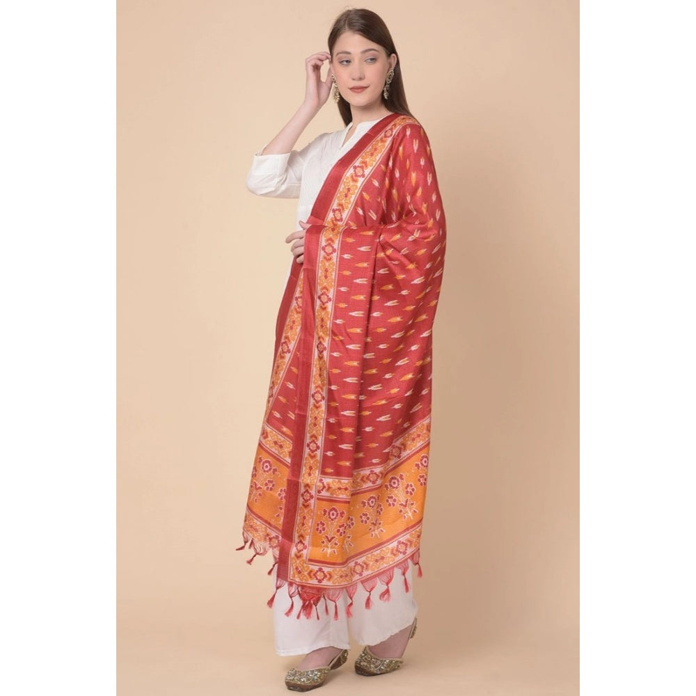 Amfyn Women's Art Silk Printed Dupatta (Red, Length: 2.25 to 2.50 Mtr)