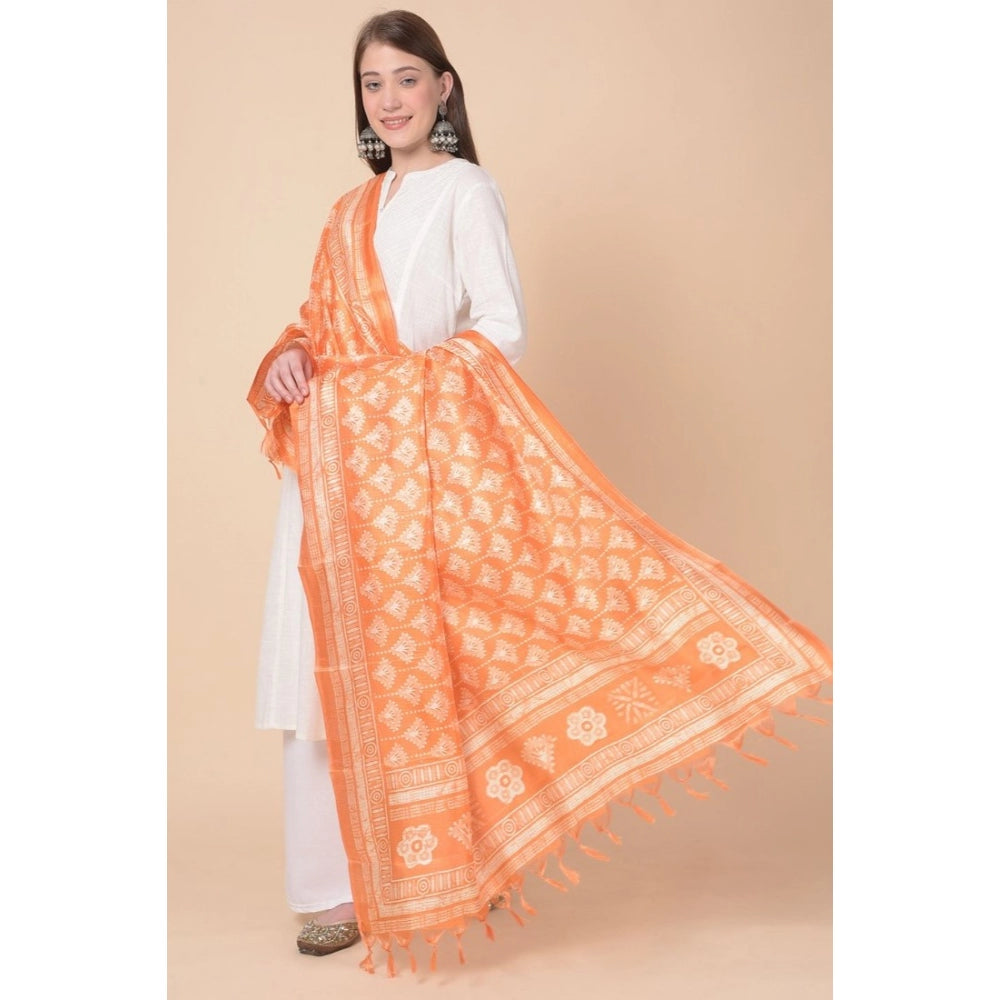 Amfyn Women's Art Silk Printed Dupatta (Orange, Length: 2.25 to 2.50 Mtr)