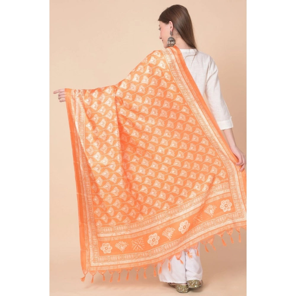Amfyn Women's Art Silk Printed Dupatta (Orange, Length: 2.25 to 2.50 Mtr)