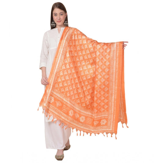 Amfyn Women's Art Silk Printed Dupatta (Orange, Length: 2.25 to 2.50 Mtr)