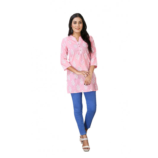 Amfyn Women's Casual 3/4 Sleeve Cotton Blend Printed Kurti (Pink)