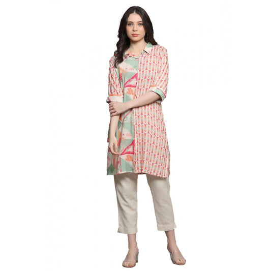 Amfyn Women's Casual 3/4 Sleeve Viscose Rayon Printed Kurti (Pink)
