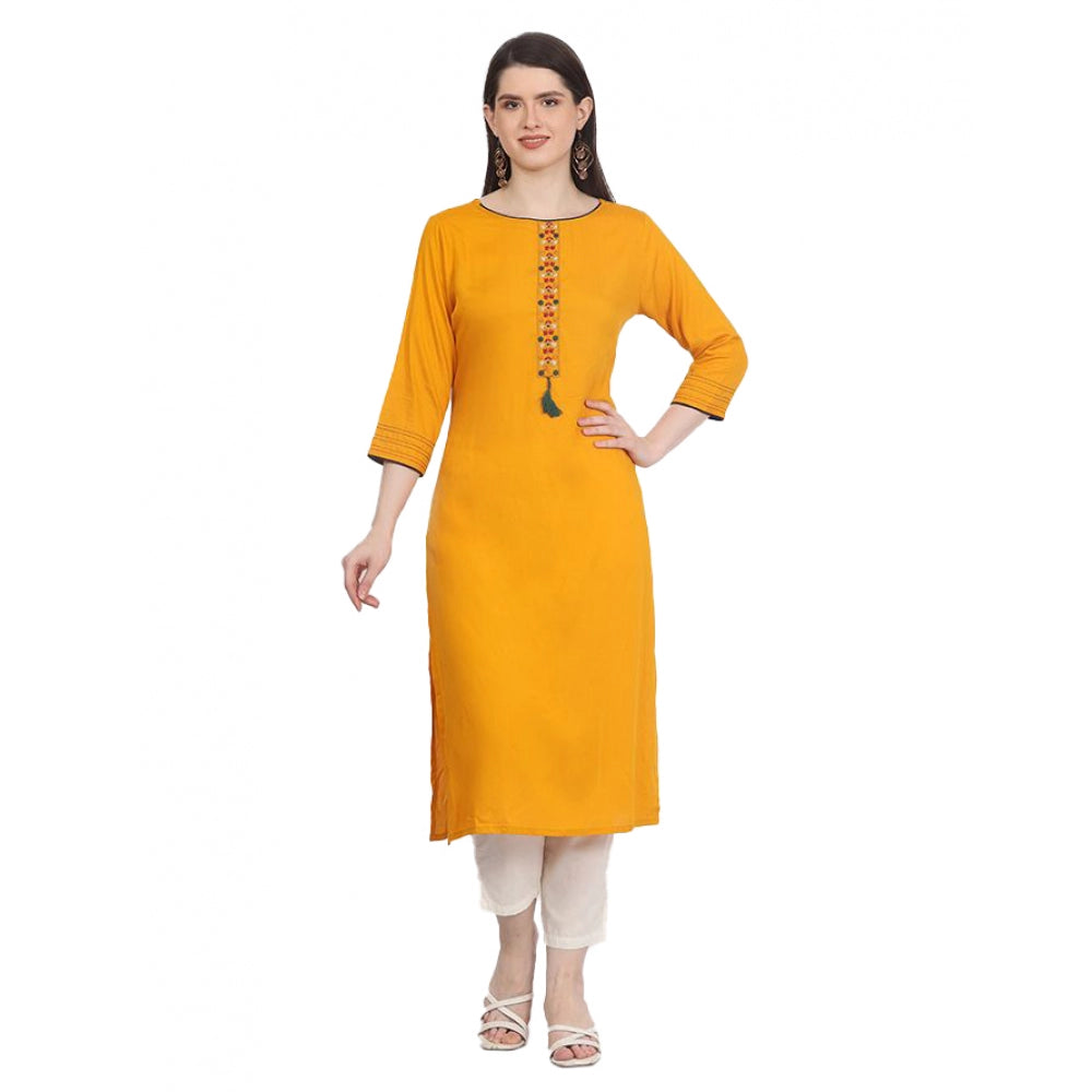 Amfyn Women's Casual 3/4 Sleeve Viscose Rayon Printed Kurti (Yellow)