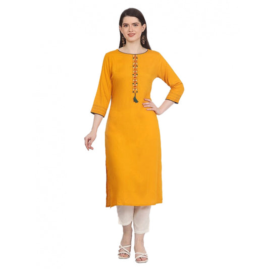 Amfyn Women's Casual 3/4 Sleeve Viscose Rayon Printed Kurti (Yellow)