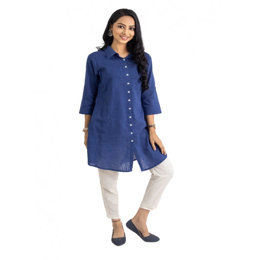 Amfyn Women's Casual 3/4 Sleeve Viscose Rayon Solid Kurti (Light Blue)