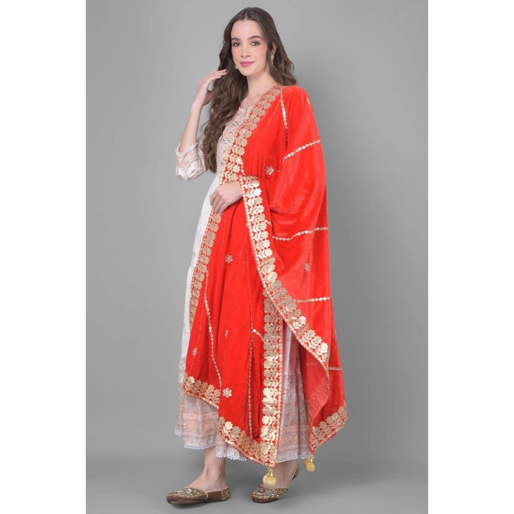 Amfyn Women's Velvet Gotta Patti Dupatta (Red, Length: 2.25 to 2.50 Mtr)