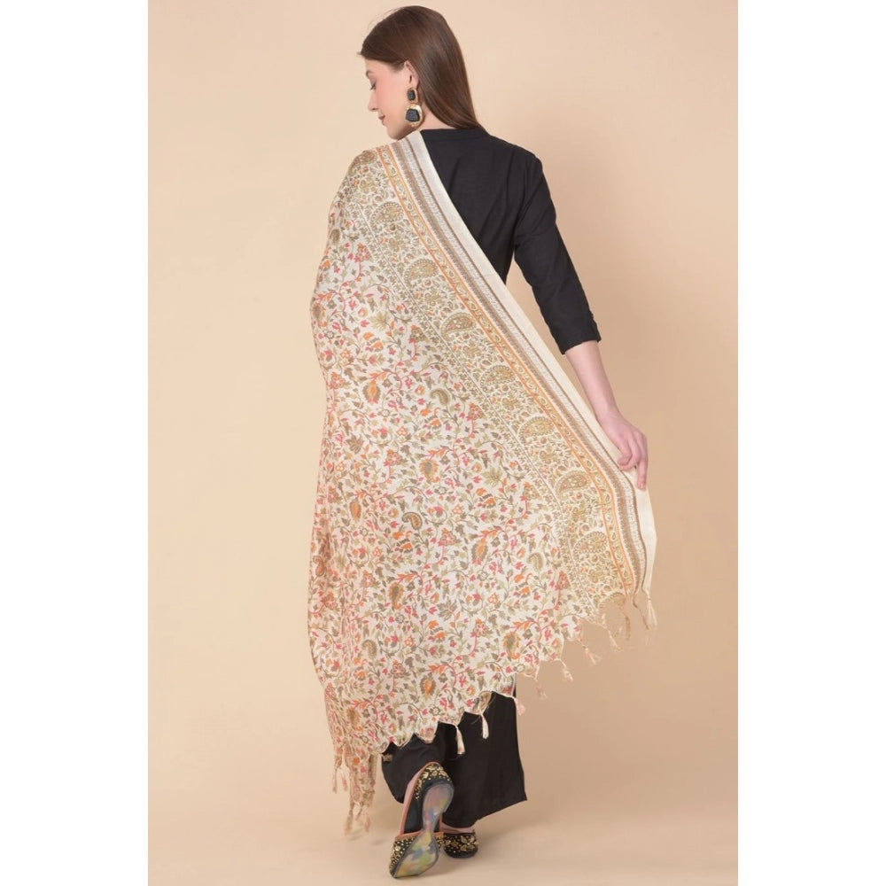 Amfyn Women's Art Silk Printed Dupatta (White, Length: 2.25 to 2.50 Mtr)