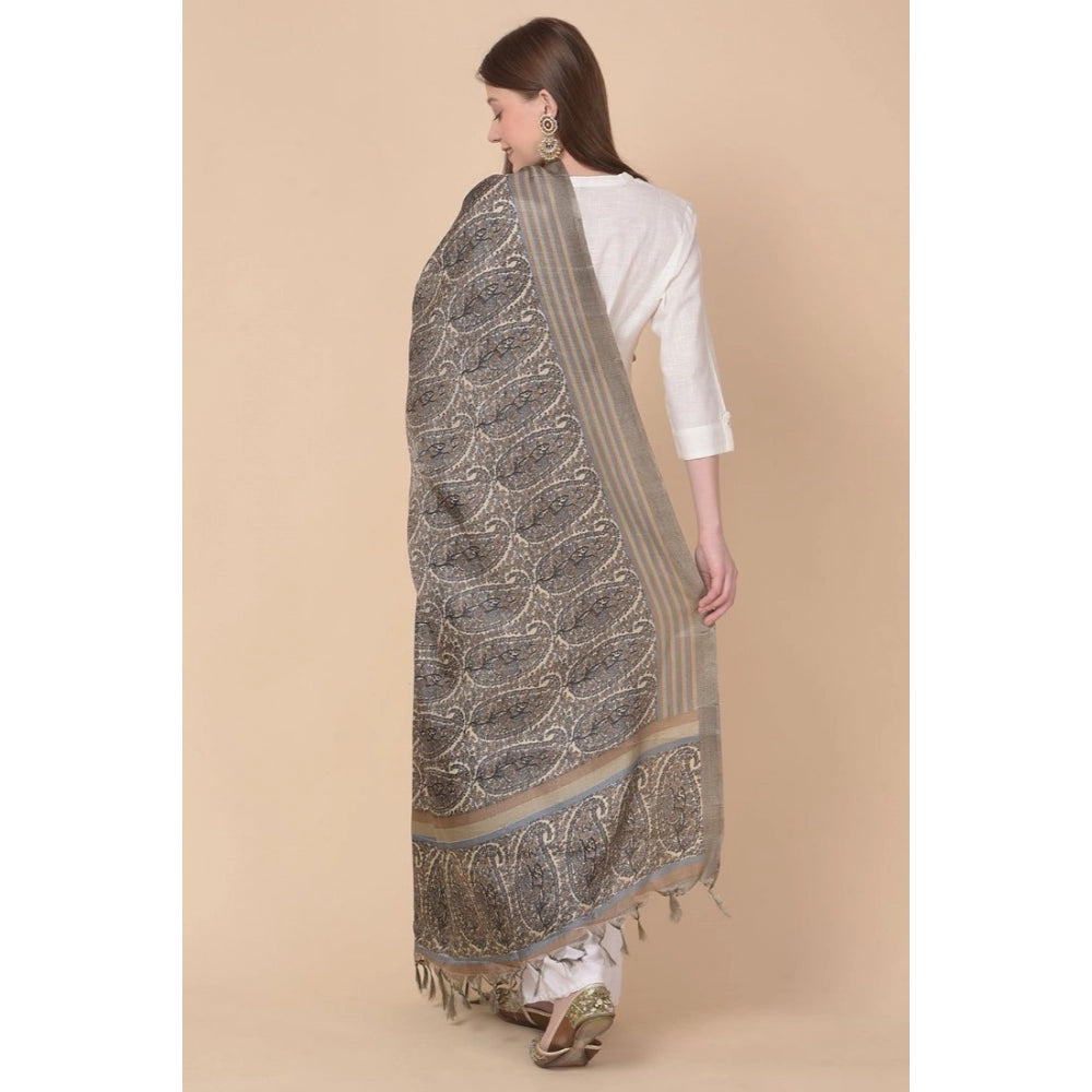Amfyn Women's Art Silk Printed Dupatta (Grey, Length: 2.25 to 2.50 Mtr)