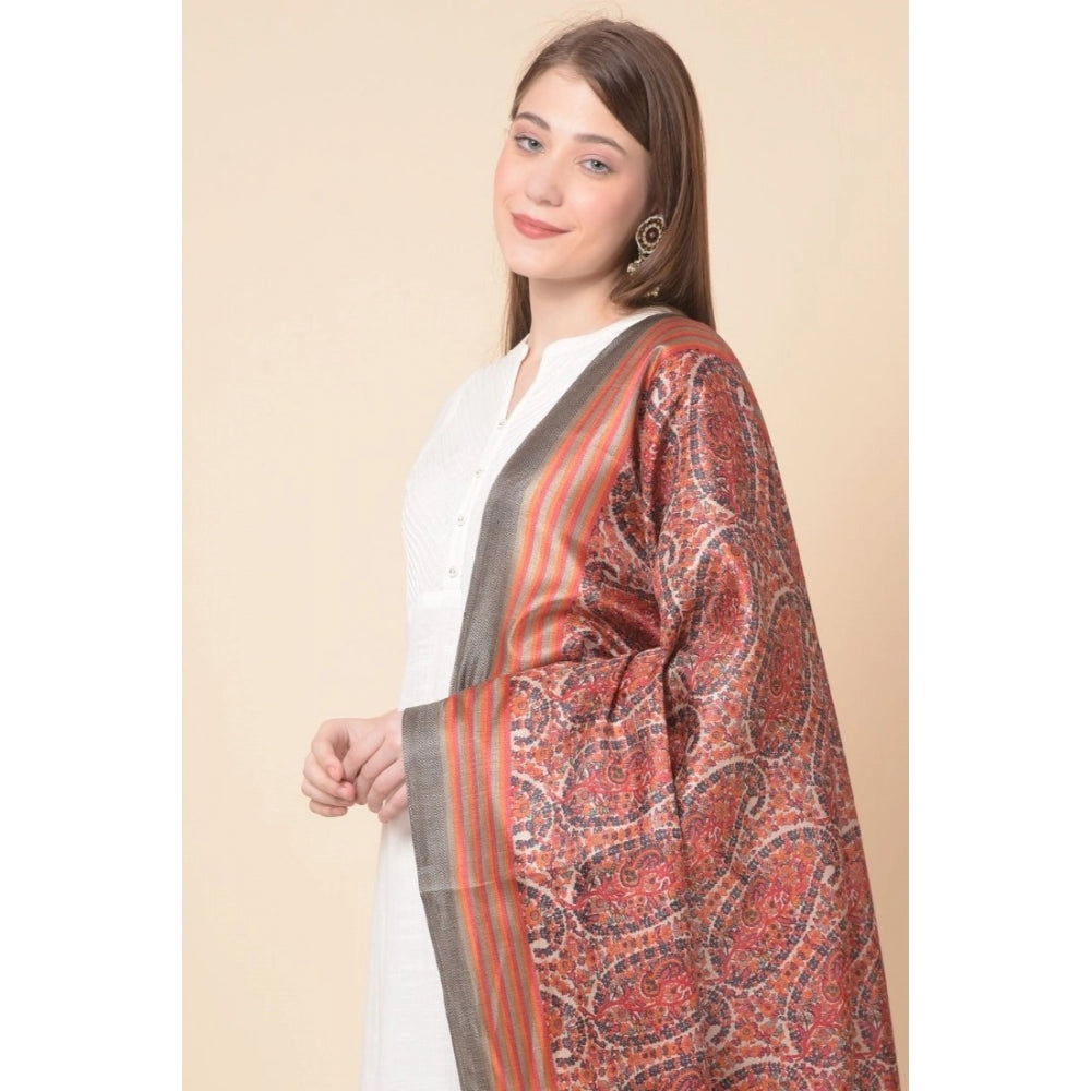 Amfyn Women's Art Silk Printed Dupatta (Orange, Length: 2.25 to 2.50 Mtr)