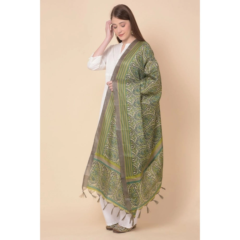 Amfyn Women's Art Silk Printed Dupatta (Green, Length: 2.25 to 2.50 Mtr)
