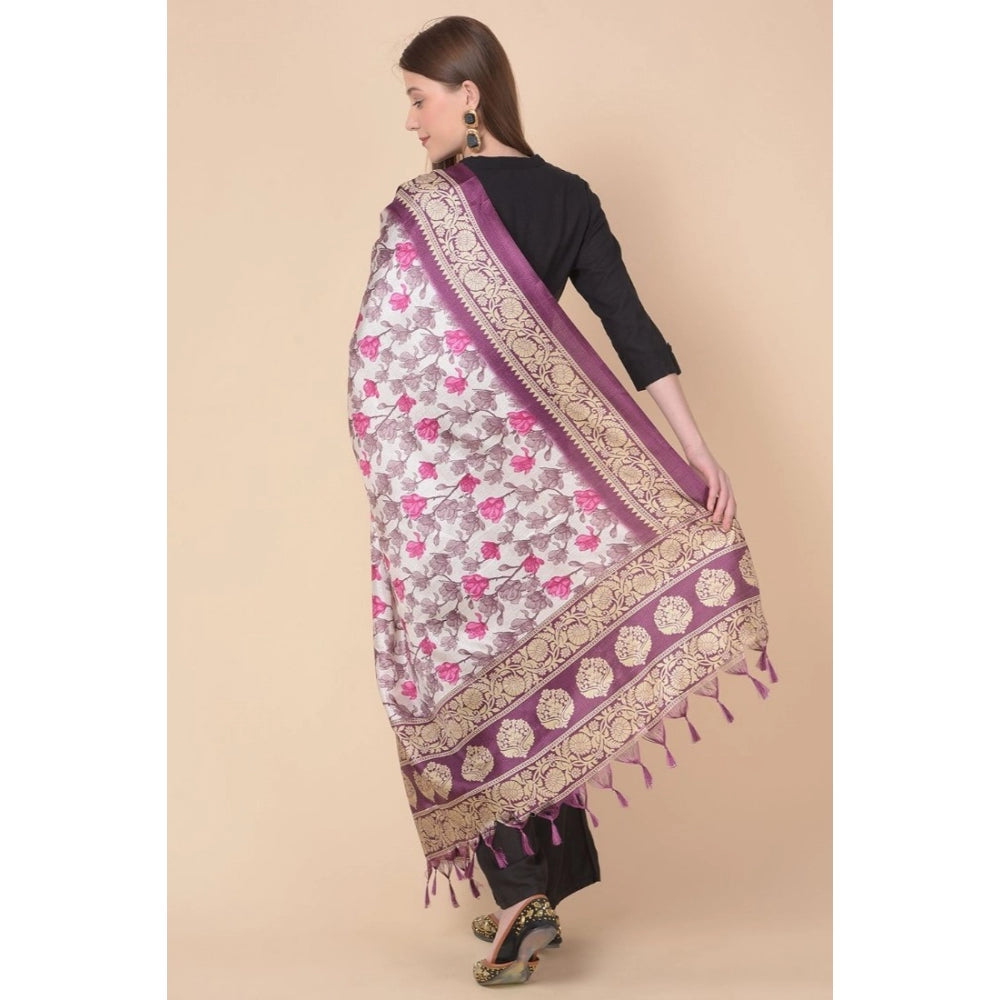 Amfyn Women's Art Silk Printed Dupatta (Purple, Length: 2.25 to 2.50 Mtr)