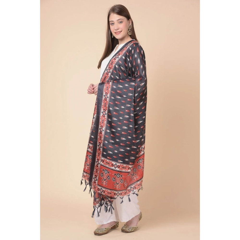 Amfyn Women's Art Silk Printed Dupatta (Black, Length: 2.25 to 2.50 Mtr)