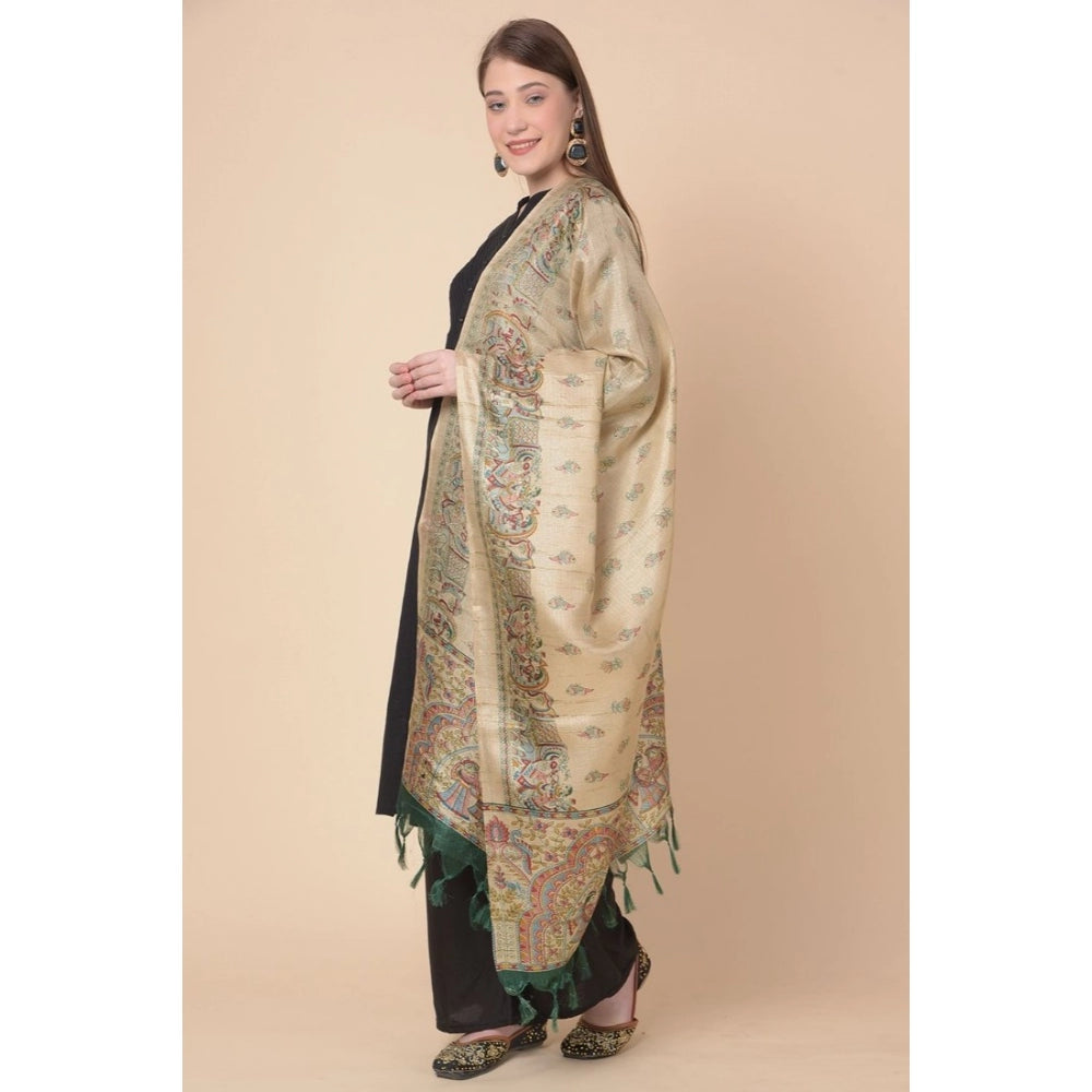 Amfyn Women's Art Silk Printed Dupatta (Gold, Length: 2.25 to 2.50 Mtr)