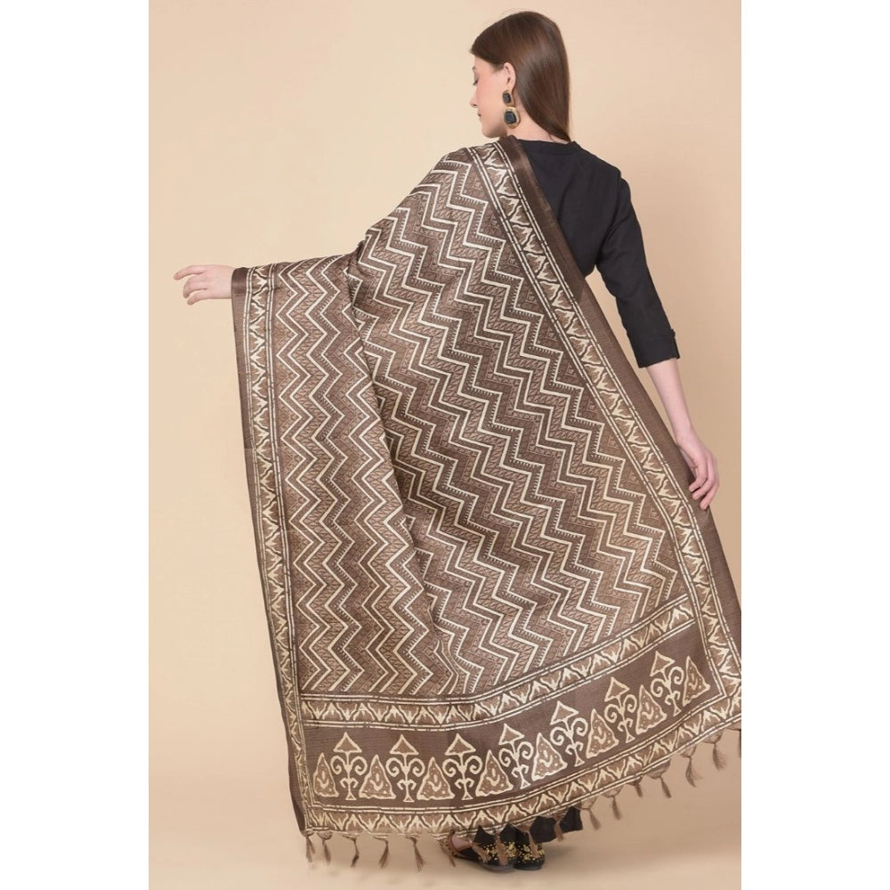 Amfyn Women's Art Silk Printed Dupatta (Brown, Length: 2.25 to 2.50 Mtr)