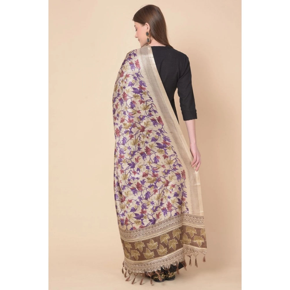 Amfyn Women's Art Silk Printed Dupatta (Gold, Length: 2.25 to 2.50 Mtr)