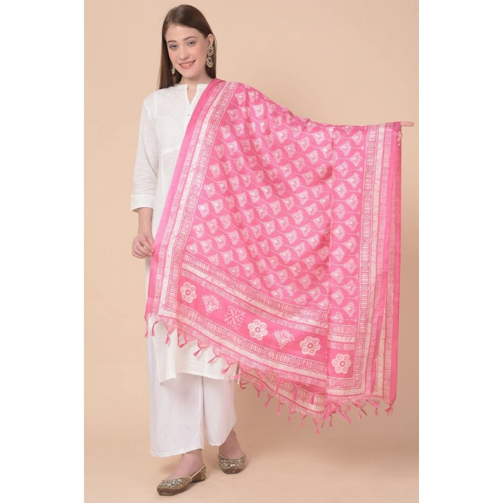 Amfyn Women's Art Silk Printed Dupatta (Pink, Length: 2.25 to 2.50 Mtr)