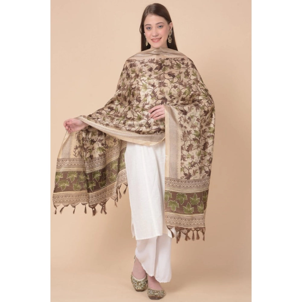Amfyn Women's Art Silk Printed Dupatta (Gold, Length: 2.25 to 2.50 Mtr)