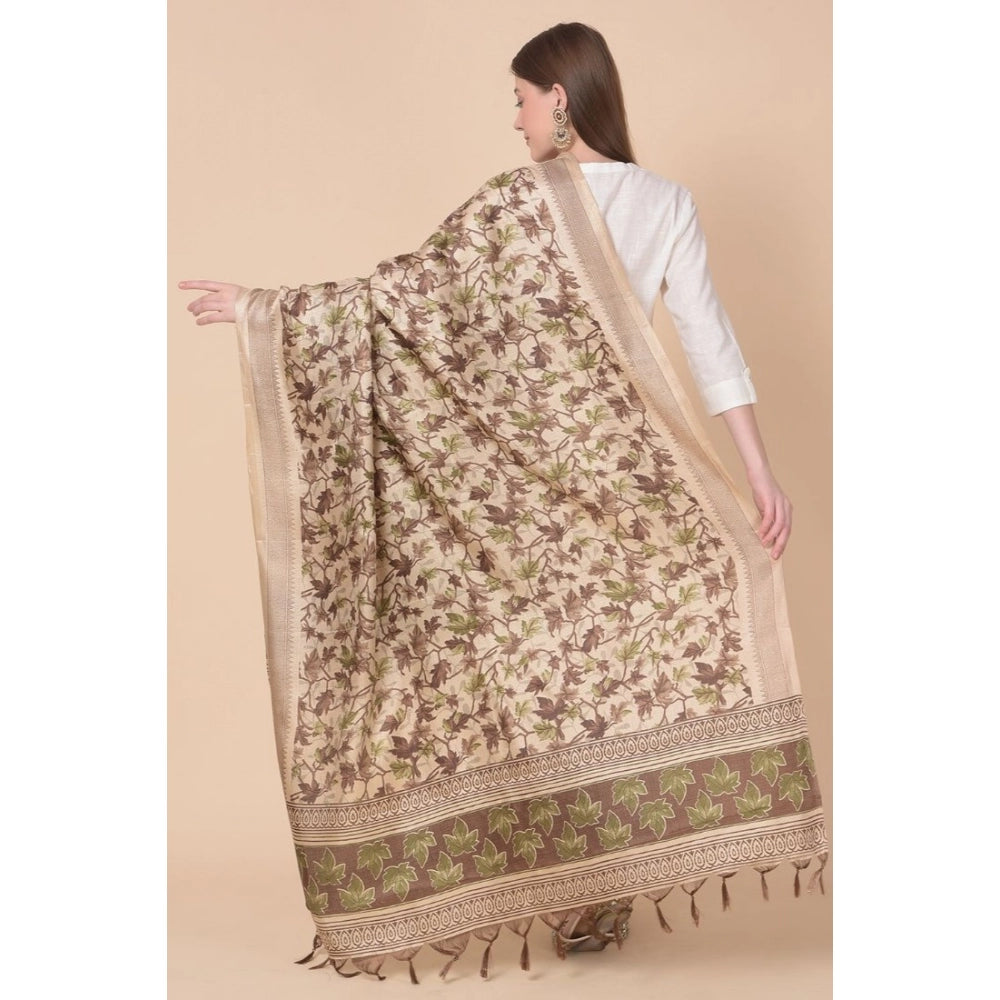 Amfyn Women's Art Silk Printed Dupatta (Gold, Length: 2.25 to 2.50 Mtr)