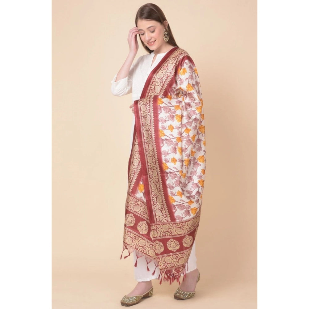 Amfyn Women's Art Silk Printed Dupatta (Maroon, Length: 2.25 to 2.50 Mtr)