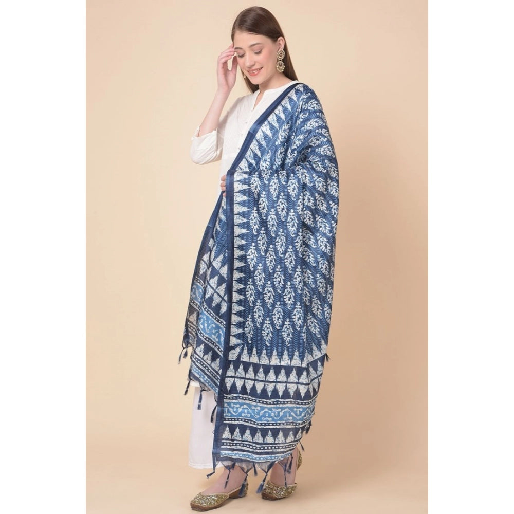 Amfyn Women's Art Silk Printed Dupatta (Blue, Length: 2.25 to 2.50 Mtr)