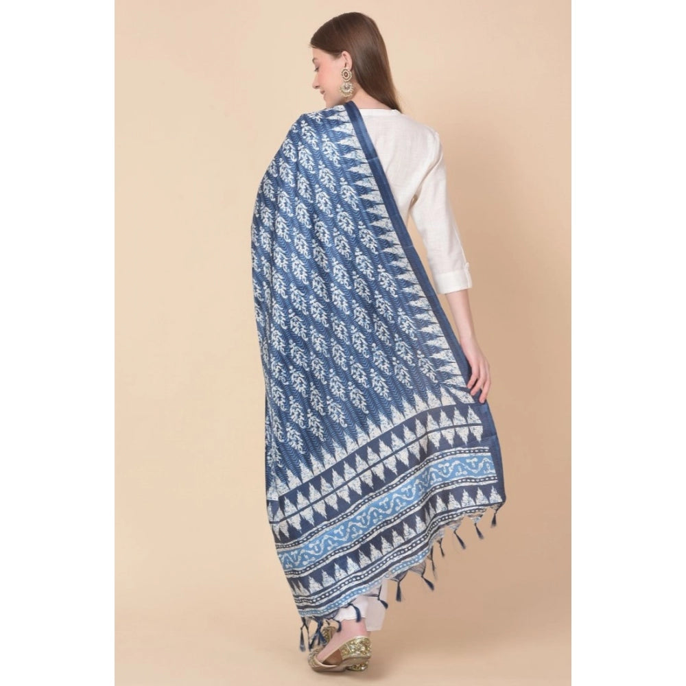 Amfyn Women's Art Silk Printed Dupatta (Blue, Length: 2.25 to 2.50 Mtr)