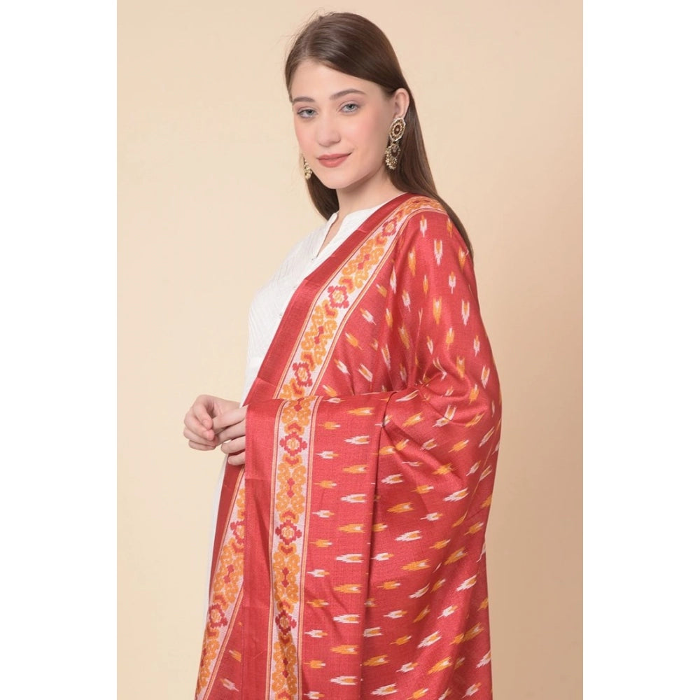 Amfyn Women's Art Silk Printed Dupatta (Red, Length: 2.25 to 2.50 Mtr)