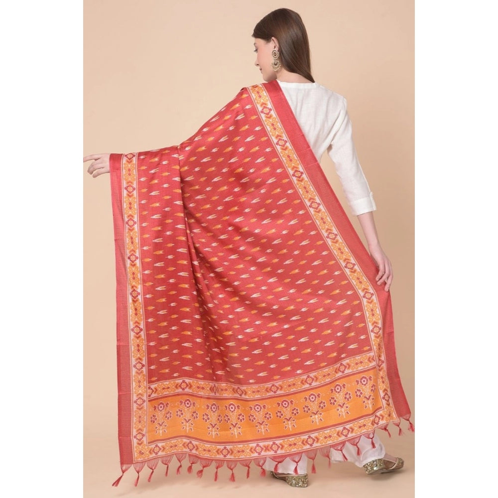 Amfyn Women's Art Silk Printed Dupatta (Red, Length: 2.25 to 2.50 Mtr)