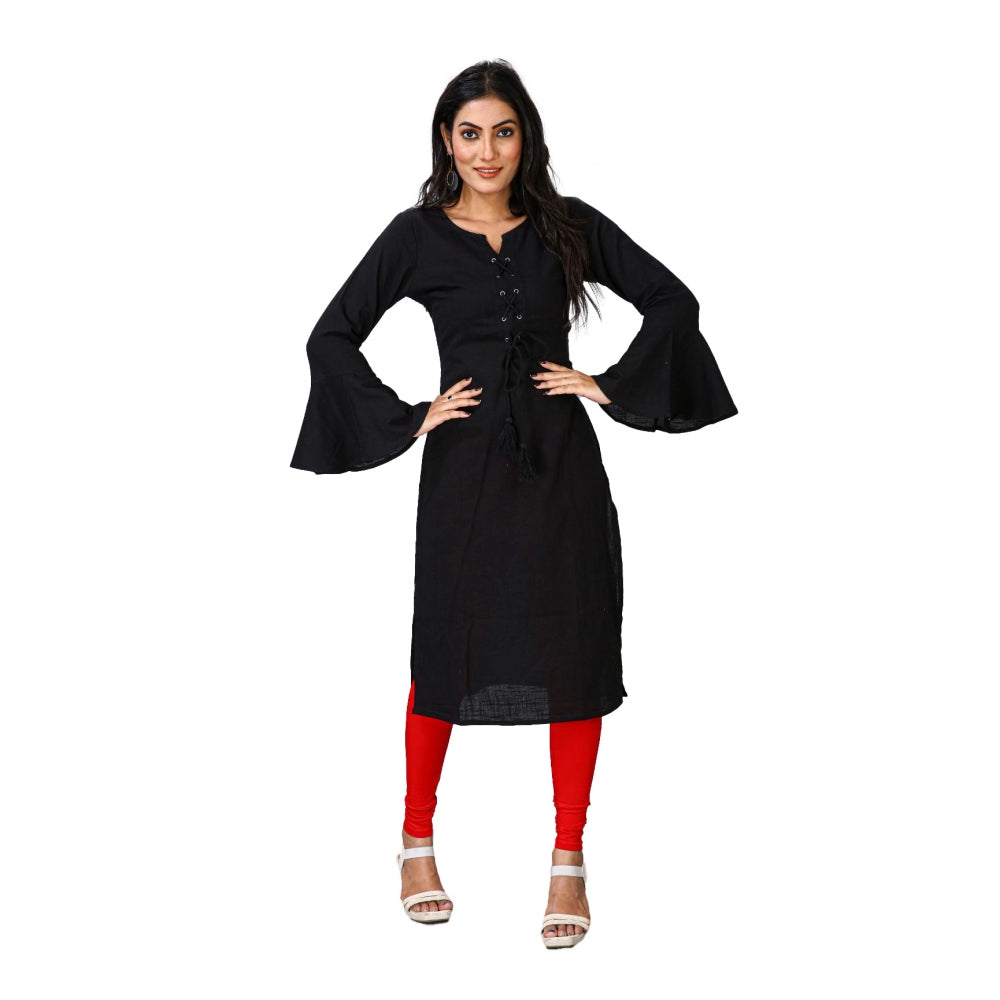 Amfyn Women's Casual Full Sleeve Viscose Rayon Printed Kurti (Black)