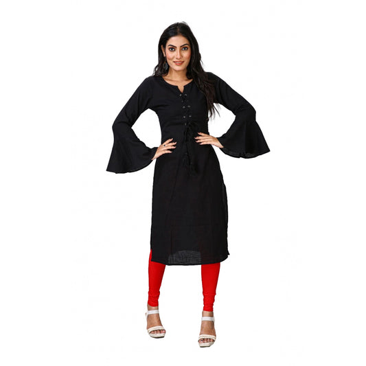 Amfyn Women's Casual Full Sleeve Viscose Rayon Printed Kurti (Black)