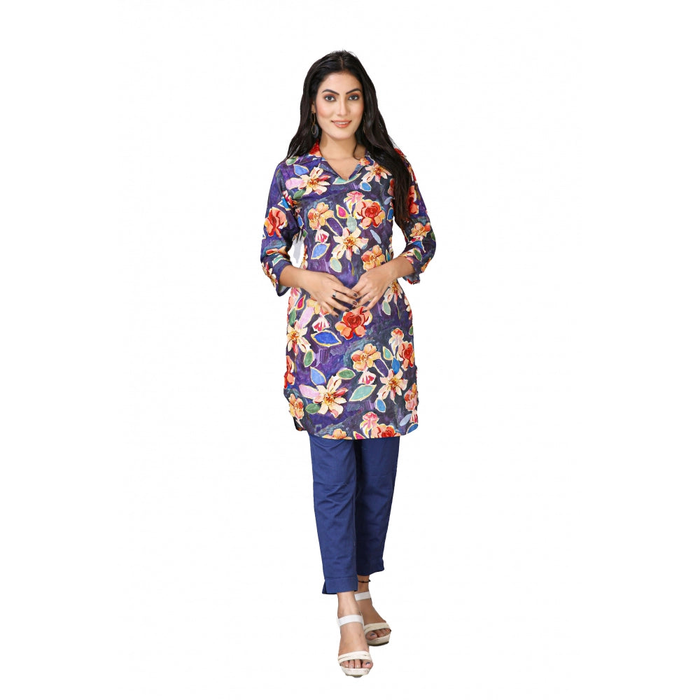 Amfyn Women's Casual 3/4 Sleeve Viscose Rayon Printed Kurti (Blue)