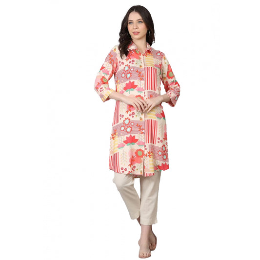 Amfyn Women's Casual 3/4 Sleeve Viscose Rayon Printed Kurti (Pink)