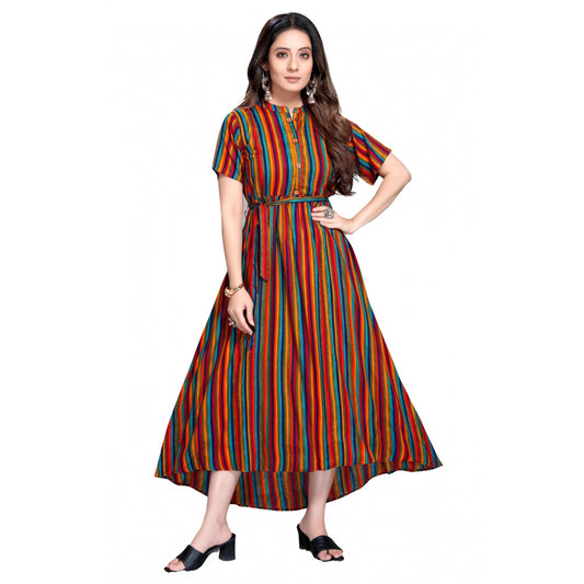 Amfyn Women's Casual 3/4 Sleeve Viscose Rayon Strip Kurti (Multicolor)