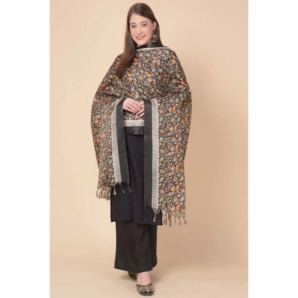 Amfyn Women's Art Silk Printed Dupatta (Black, Length: 2.25 to 2.50 Mtr)