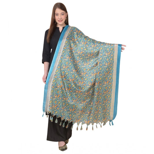 Amfyn Women's Art Silk Printed Dupatta (Turquoise, Length: 2.25 to 2.50 Mtr)