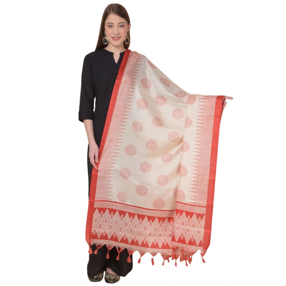 Amfyn Women's Art Silk Printed Dupatta (Red, Length: 2.25 to 2.50 Mtr)
