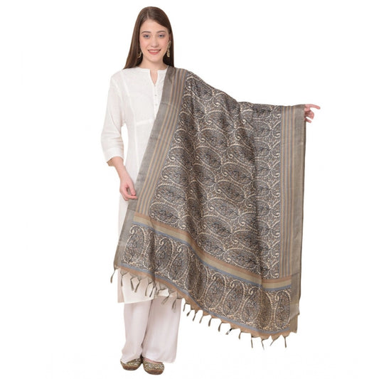 Amfyn Women's Art Silk Printed Dupatta (Grey, Length: 2.25 to 2.50 Mtr)